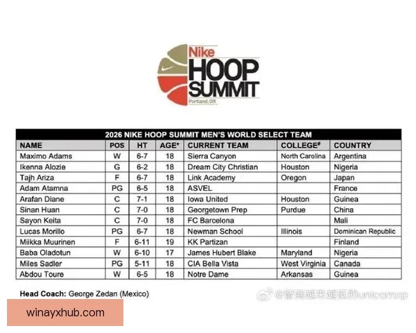 郇斯楠与阿里扎儿子双双入选篮球峰会国际队四月十二日开赛